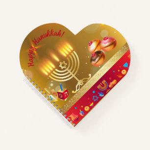 Happy Hanukkah Lights Jewish Holiday Gold Hebrew Notizblock