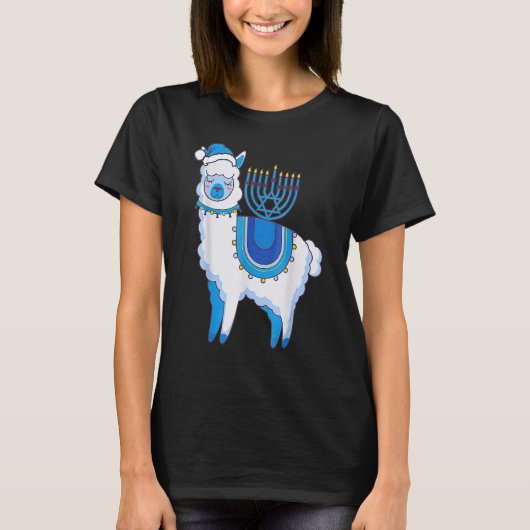 Happy Hanukkah Llamakkah Llama Menorah Alpaca Jewi T-Shirt (Vorderseite)