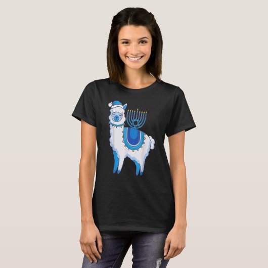 Happy Hanukkah Llamakkah Llama Menorah Alpaca Jewi T-Shirt (Vorne ganz)