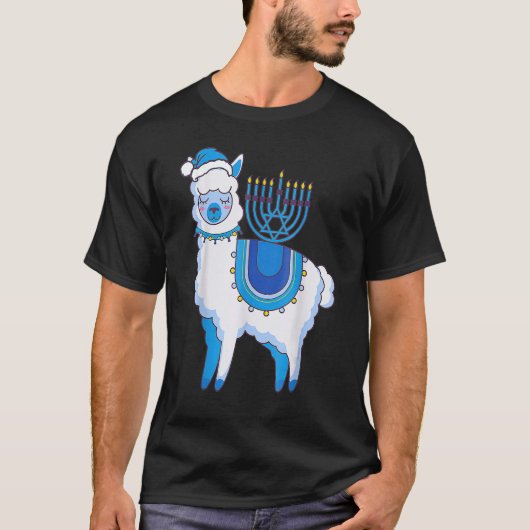 Happy Hanukkah Llamakkah Llama Menorah Alpaca Jewi T-Shirt (Vorderseite)