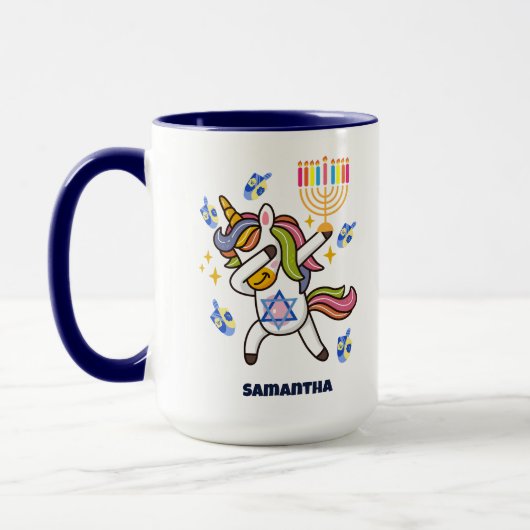 Happy Hanukkah, lustiges Ding Unicorn Tasse (Links)