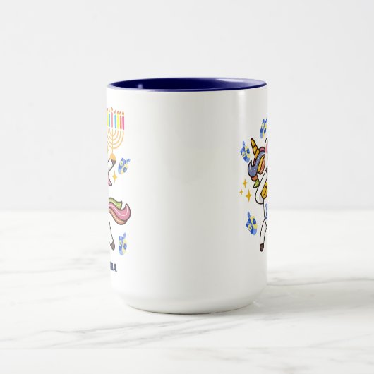 Happy Hanukkah, lustiges Ding Unicorn Tasse (Zentrum)