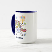 Happy Hanukkah, lustiges Ding Unicorn Tasse (Vorderseite Links)