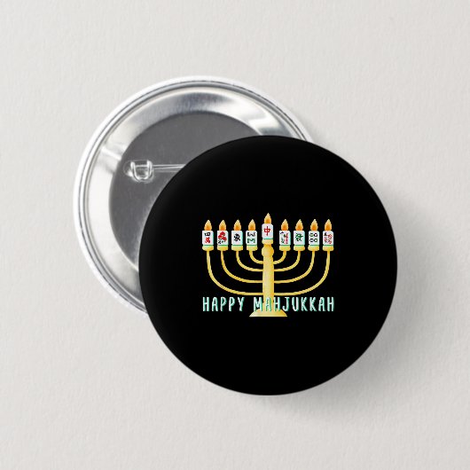 Happy Hanukkah Mahjong Menorah Mahjukkah Chanukkah Button (Vorne & Hinten)