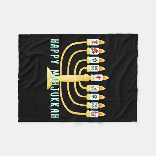 Happy Hanukkah Mahjong Menorah Mahjukkah Chanukkah Fleecedecke (Vorderseite (Horizontal))