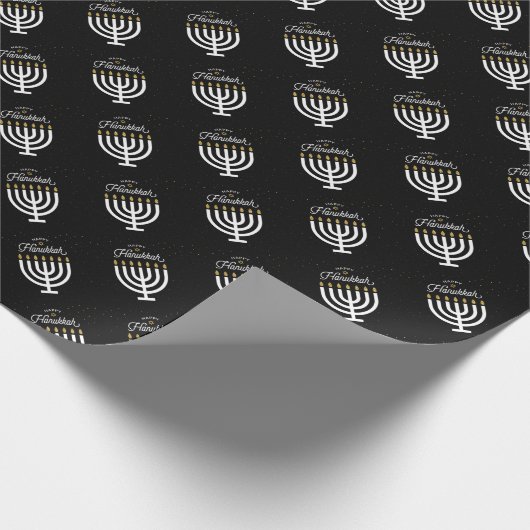 Happy Hanukkah Manora und Star von David Geschenkpapier (Ecke)