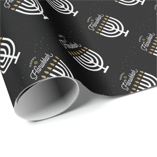 Happy Hanukkah Manora und Star von David Geschenkpapier (Rolleneckpunkt)