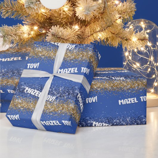 Happy Hanukkah Mazel Tov Blue Gold Sparkle Geschenkpapier (Feiertage)