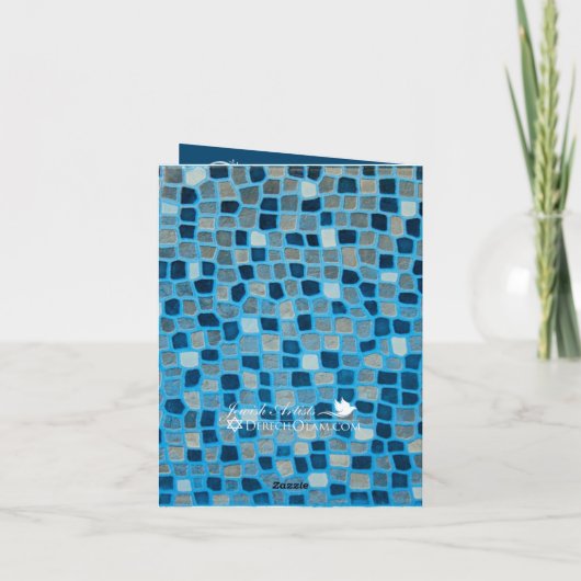 Happy Hanukkah Menorah Blue Mosaic Ornament Card Dankeskarte (Rückseite)