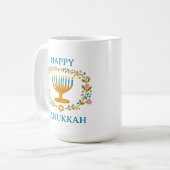 HAPPY HANUKKAH Menorah blumenjüdischer Urlaub Kaffeetasse (Vorderseite Links)