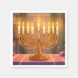Happy Hanukkah Menorah Candles Oil Painting Serviette