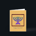 Happy Hanukkah Menorah Card Feiertagskarte<br><div class="desc">Ein schick bunter Menorah in einem roten Rahmen auf einem Hintergrund dunkelgelb. Ideal,  um Ihre Familie und Freunde zu schicken.</div>