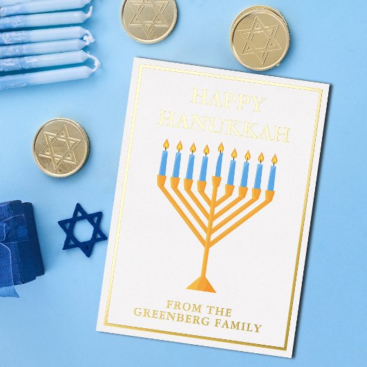 Happy Hanukkah Menorah Chic Custom Gold Folien Feiertagskarte