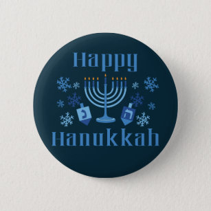 Happy Hanukkah Menorah Dreidel Festive Jüdisch Button