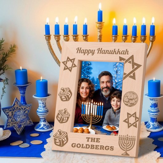 Happy Hanukkah Menorah, Dreidel, Gelt Individuelle Geätzte Rahmen