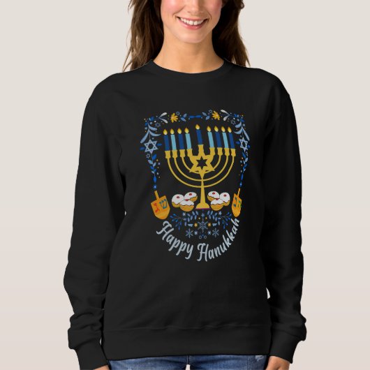 Happy Hanukkah Menorah Dreidel Magen David Jewish Sweatshirt (Vorderseite)