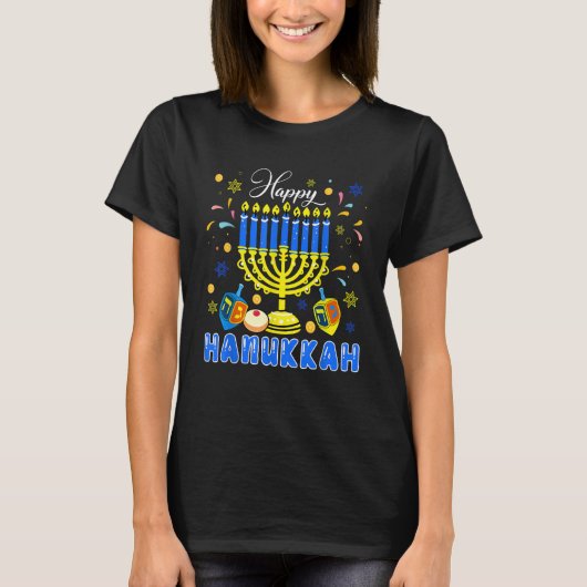Happy Hanukkah Menorah Dreidel Proud jüdische Fami T-Shirt (Vorderseite)