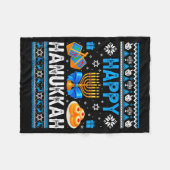 Happy Hanukkah Menorah Dreidel Ugly Chanukah Pajam Fleecedecke (Vorderseite (Horizontal))