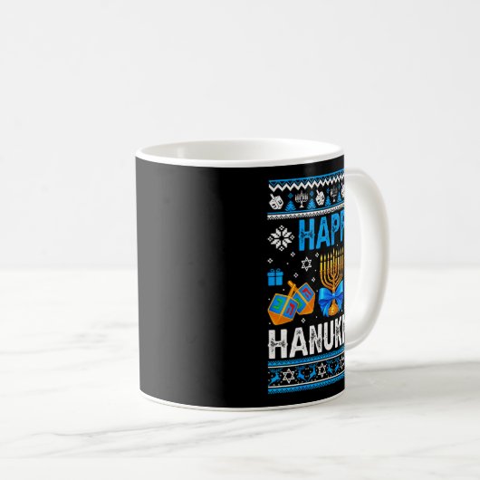 Happy Hanukkah Menorah Dreidel Ugly Chanukah Pajam Kaffeetasse (VorderseiteRechts)