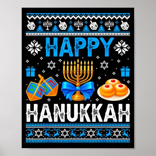 Happy Hanukkah Menorah Dreidel Ugly Chanukah Pajam Poster (Vorne)