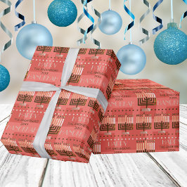 Happy Hanukkah Menorah farbenfrohe Korallen Muster Geschenkpapier