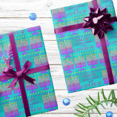 Happy Hanukkah Menorah farbenfrohe türkisfarbene M Geschenkpapier