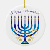 Happy Hanukkah menorah gelbe Goldkerzen Keramik Ornament (Hinten)
