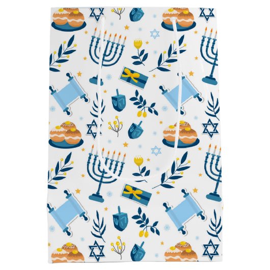 Happy Hanukkah Menorah Geschenktasche Mittlere Geschenktüte (Rückseite)