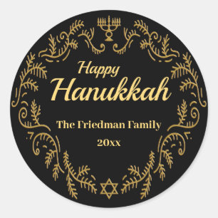 Happy Hanukkah Menorah Gold Festivals Rahmen für S Runder Aufkleber