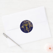 HAPPY HANUKKAH | Menorah | Gold Stars | NAVY BLUE Runder Aufkleber (Umschlag)