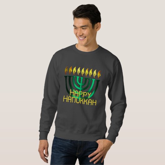 Happy Hanukkah Menorah Green Sweatshirt (Vorne ganz)