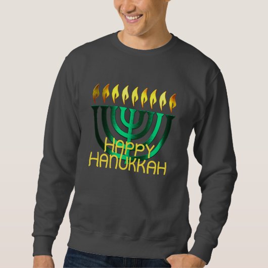 Happy Hanukkah Menorah Green Sweatshirt (Vorderseite)