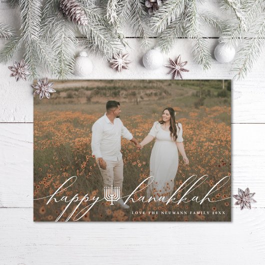 Happy Hanukkah Menorah Hanukkiah Photo Feiertagskarte