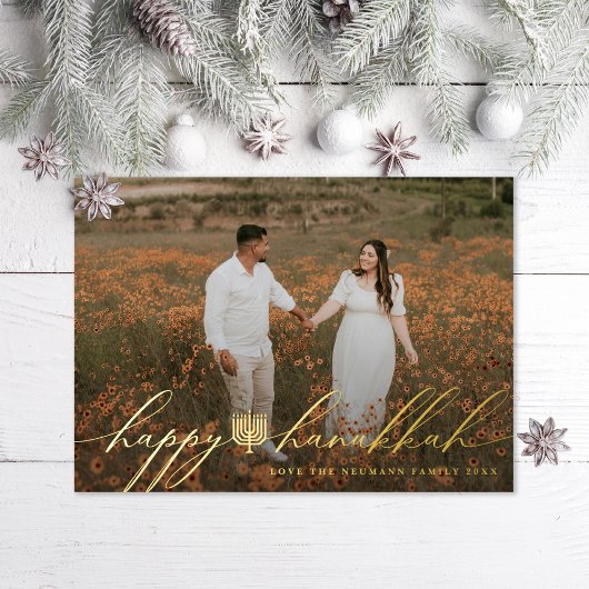 Happy Hanukkah Menorah Hanukkiah Photo Folien Feiertagskarte