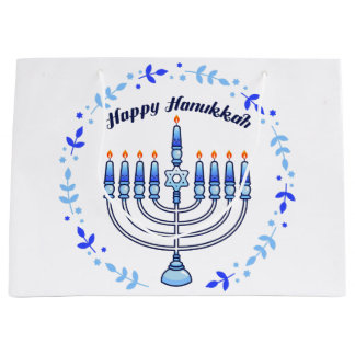 Happy Hanukkah Menorah jüdische Niedliche Kerzen Große Geschenktüte