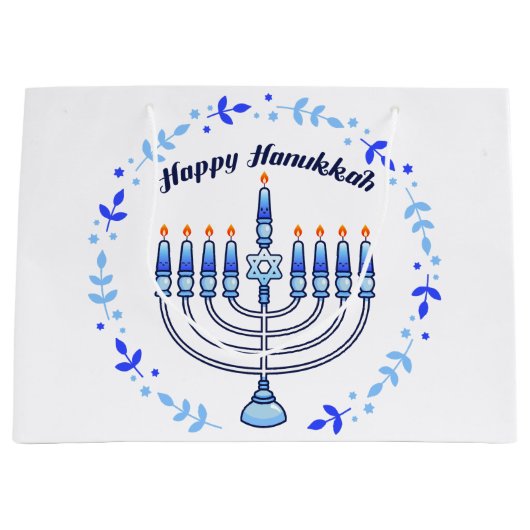 Happy Hanukkah Menorah jüdische Niedliche Kerzen Große Geschenktüte (Vorderseite)