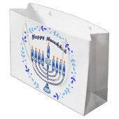 Happy Hanukkah Menorah jüdische Niedliche Kerzen Große Geschenktüte (Rückseite Schrägansicht)
