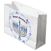 Happy Hanukkah Menorah jüdische Niedliche Kerzen Große Geschenktüte (Vorderseite Schrägansicht)