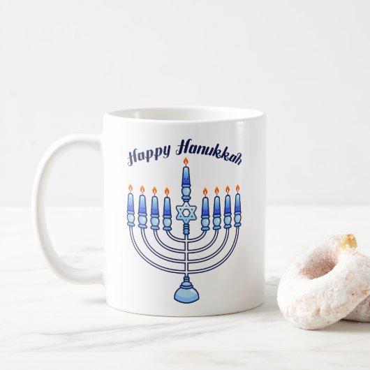 Happy Hanukkah Menorah jüdische Niedliche Kerzen Kaffeetasse (Mit Donut)