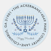 Happy Hanukkah | Menorah Lights Rücksendeadresse Runder Aufkleber (Vorderseite)