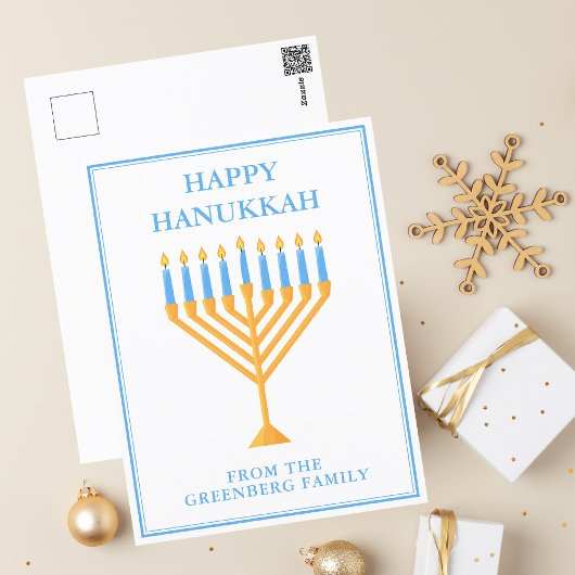 Happy Hanukkah Menorah Niedlich Personalisiert Postkarte