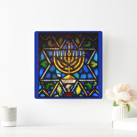 HAPPY HANUKKAH MENORAH QUADRATISCHE WANDUHR (Zuhause)