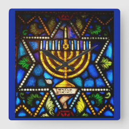 HAPPY HANUKKAH MENORAH QUADRATISCHE WANDUHR