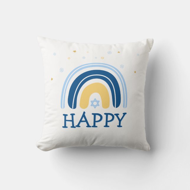 Happy Hanukkah Menorah Rainbow Throw Pillow Kissen (Vorderseite)