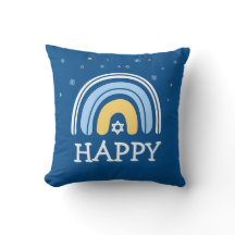 Happy Hanukkah Menorah Rainbow Throw Pillow