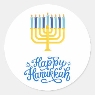 Happy Hanukkah Menorah Runder Aufkleber