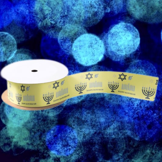 Happy Hanukkah Menorah Satin Ribbon Satinband
