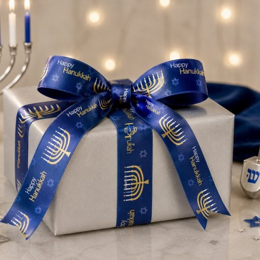 Happy Hanukkah Menorah Satinband