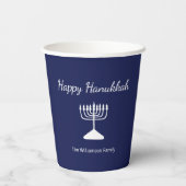 Happy Hanukkah Menorah Simple Blue Pappbecher (Rückseite)