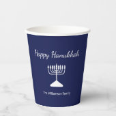 Happy Hanukkah Menorah Simple Blue Pappbecher (Vorderseite)